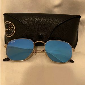 Ray Ban blue metallic hexagonal sunglasses